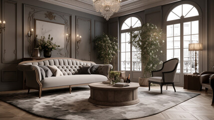 Fototapeta premium a classic living room with a cozy scheme, generative ai