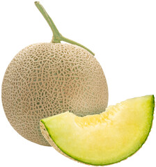 Crown Musk Melon on white background, Shizuoka Crown Melon Yama Grade on white backgroung PNG File. 