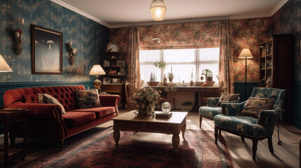 Obraz na płótnie Canvas a classic living room with an ornate pattern, generative ai