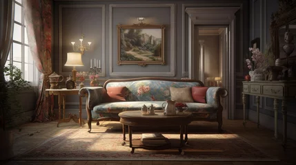 Fotobehang a classic living room with traditional style, generative ai © Boinah