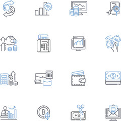 Budgeting line icons collection. Frugal, Planning, Saving, Expenses, Thrifty, Cost-cutting, Income vector and linear illustration. Allocation,Forecasting,Prioritization outline signs set