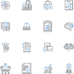 Steal a venture line icons collection. Heist, Robbery, Theft, Burglary, Embezzlement, Larceny, Plunder vector and linear illustration. Hijack,Swindle,Fraud outline signs set