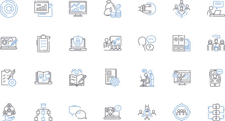 Merging businesses line icons collection. Synergy, Consolidation, Acquisition, Amalgamation, Consolidation, Integration, Partnership vector and linear illustration. Union,Merger,Collaboration outline