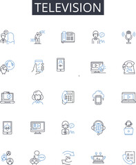 Television line icons collection. Cellph, iPad, Laptop, Desktop, Radio, Headphs, Earphs vector and linear illustration. Stereo,Record player,Smartwatch outline signs set