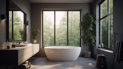 A minimalist bathroom with a neutral color scheme, generative ai