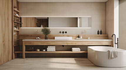 Fototapeta na wymiar A minimalist bathroom with a neutral color scheme, generative ai