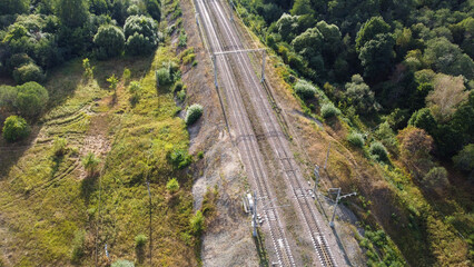 Fototapeta na wymiar Railway in summer view from above