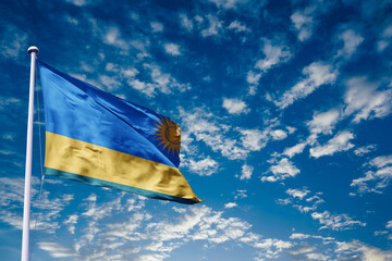 Fototapeta na wymiar Rwanda waving flag, flag in a pole, memorial day, freedom of speech, horizontal flag, rectangular, national, raise a flag, emblem