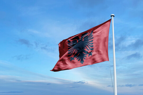 Albania waving flag, flag in a pole, memorial day, freedom of speech, horizontal flag, rectangular, national, raise a flag, emblem