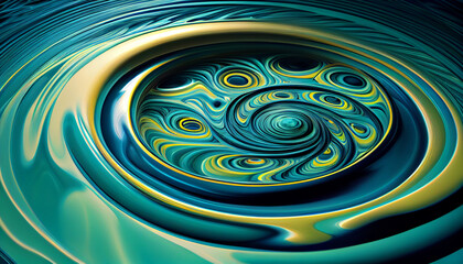 Generative AI, Ripples of Green and Blue - Concentric Circles Abstract Background