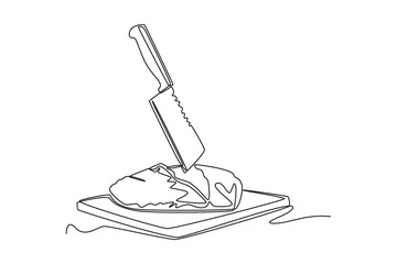 Single one line drawing slaughter sacrifices. Happy Eid Al Adha concept. Continuous line draw design graphic vector illustration.