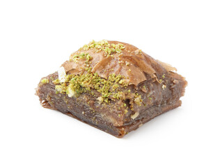 Tasty baklava isolated on white background, closeup