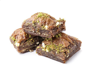 Tasty baklava isolated on white background, closeup