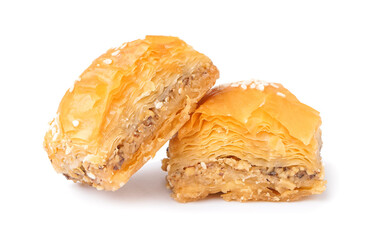 Tasty baklava isolated on white background, closeup
