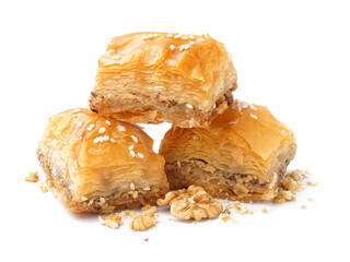 Tasty baklava isolated on white background, closeup