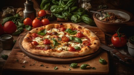 Obraz na płótnie Canvas Neapolitan Italian pizza called margherita pizza Generative AI 