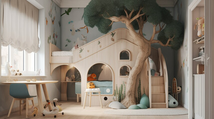 A playful children's bedroom, generative ai