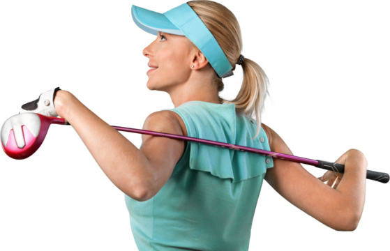 Closeup of a Female Golfer with Club - Powered by Adobe