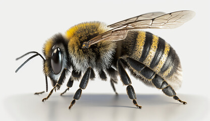 close up of a bee with white background