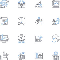 Budgeting line icons collection. Frugality, Allocation, Saving, Expenses, Planning, Prioritizing, Cost-effective vector and linear illustration. Thriftiness,Financial,Tracking outline signs set