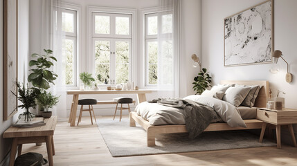 A Scandinavian-style bedroom, generative ai