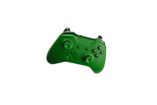 Green gaming controller isolated on white background.