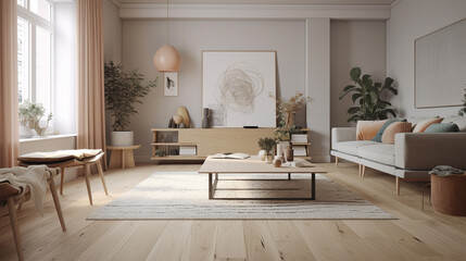 Fototapeta na wymiar A Scandinavian-style living room, generative ai