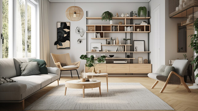 A Scandinavian-style living room, generative ai