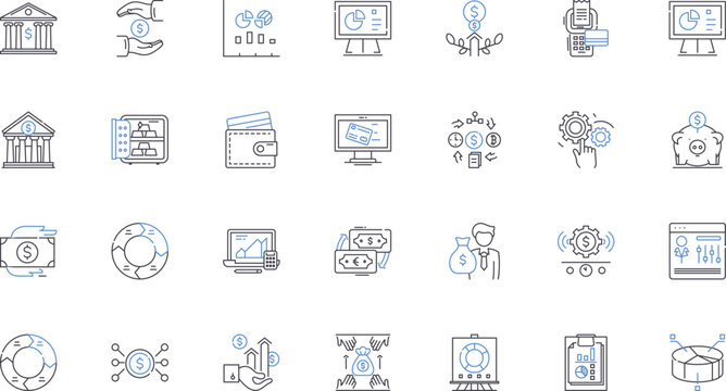Budgeting line icons collection. Finance, Planning, Saving, Expenses, Income, Cashflow, Budget vector and linear illustration. Frugal,Thrifty,Fiscal outline signs set