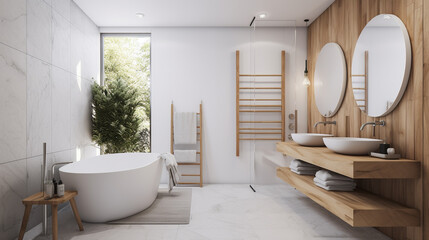 A simple elegant bathroom with a white color scheme , generative ai