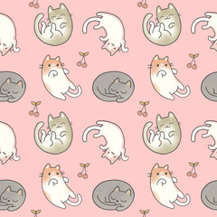 Seamless Pattern with Cute Cat Illustration Design on Pink Background