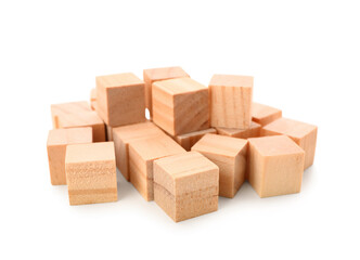 Obraz premium Heap of wooden cubes isolated on white background