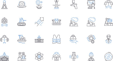 Machinist line icons collection. Precision, Tools, Engineering, Milling, Metalworking, Shop, Lathe vector and linear illustration. Fabrication,Machining,Jig outline signs set