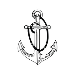 Sea anchor Hand drawn vector, line art anchor.