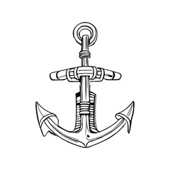 Sea anchor Hand drawn vector, line art anchor.