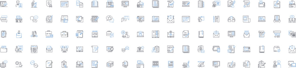 Content writing line icons collection. Creativity, Strategy, Punctuation, Branding, Keywords, Typography, T vector and linear illustration. Clarity,Structure,Formatting outline signs set