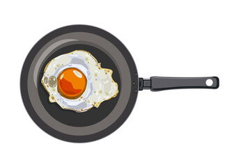 Black frying pan over white background.egg in a pan on a white background.
Cooking with in a pan.
