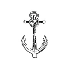 Sea anchor Hand drawn vector, line art anchor.