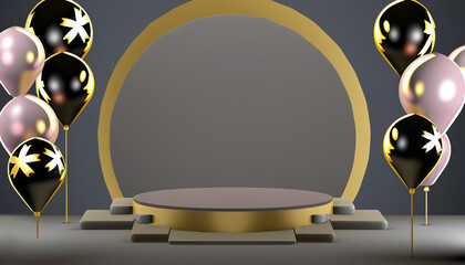3D Podium Product Display of eid-al-adha mubarak with goat animal gold elegant 2