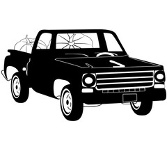 Pickup truck filled with pumpkins silhouette