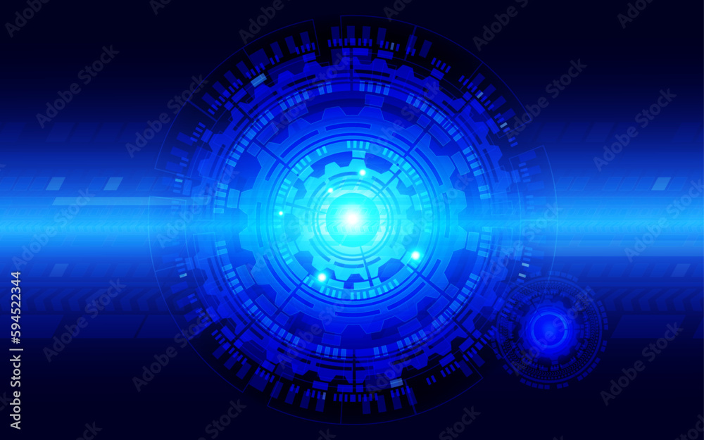Poster abstract blue computer technology background with circuit board and circle tech.vector illustration