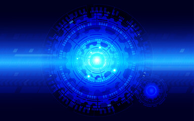 Abstract blue computer technology background with circuit board and  circle tech.Vector illustration