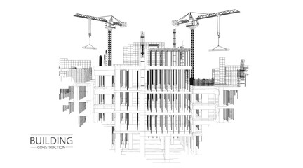 Skyscrapers in building process on the blueprints. Drawing city.Vector illustration