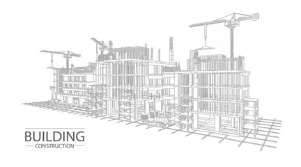 Skyscrapers in building process on the blueprints. Drawing city.Vector illustration