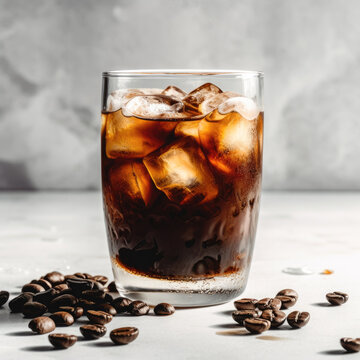 A beautifully captured shot of a cold brew coffee, perfectly set against a bright white backdrop, illuminating its rich, chocolaty tones and crisp, refreshing finish.