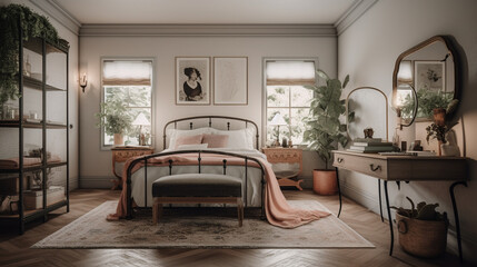 A vintage Parisian-inspired bedroom, generative ai