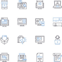 Video content line icons collection. Vlogs, Trailers, Interviews, Animations, Commercials, Tutorials, Reviews vector and linear illustration. Sketches,Documentaries,How-tos outline signs set