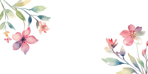 A pink and green floral border with flowers and leaves.