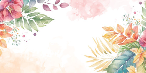 Hand drawn watercolor background with a floral frame for your text