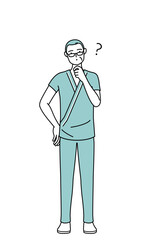 疑問を持って首をかしげる中年・シニア男性入院患者